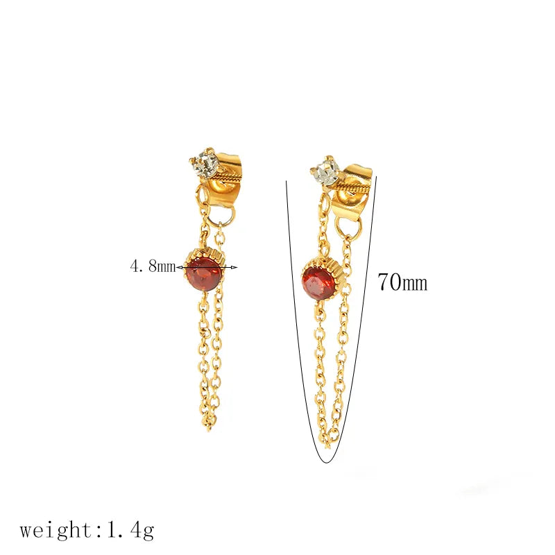 1 Pair IG Style Geometric Inlay 304 Stainless Steel Zircon 18K Gold Plated Drop Earrings