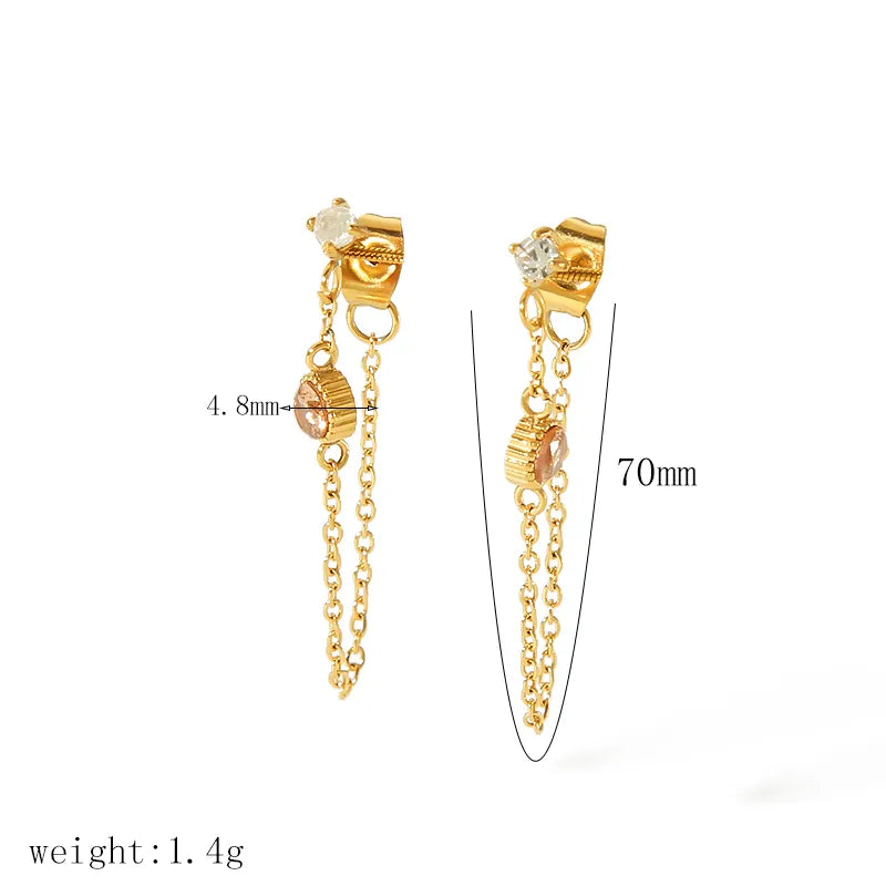 1 Pair IG Style Geometric Inlay 304 Stainless Steel Zircon 18K Gold Plated Drop Earrings