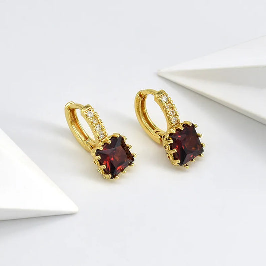 1 Pair IG Style Geometric Inlay Copper Zircon Earrings