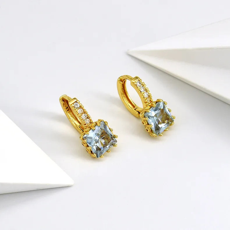 1 Pair IG Style Geometric Inlay Copper Zircon Earrings