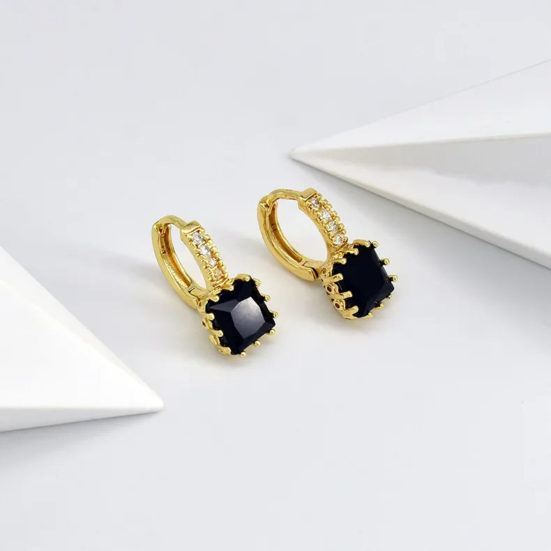 1 Pair IG Style Geometric Inlay Copper Zircon Earrings