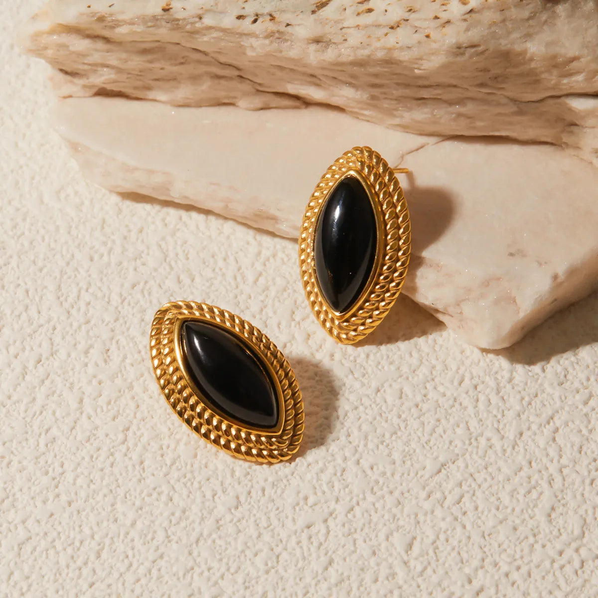 1 Pair IG Style Geometric Oval Horse Eye Shape Inlay 304 Stainless Steel Agate 18K Gold Plated Ear Studs