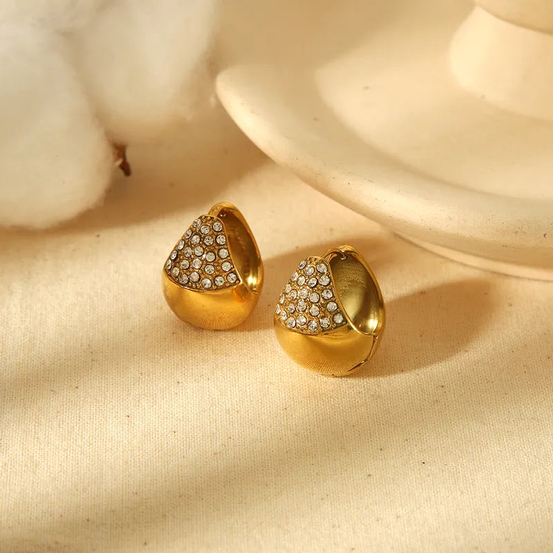 1 Pair IG Style Geometric Plating 304 Stainless Steel Zircon 18K Gold Plated Ear Studs