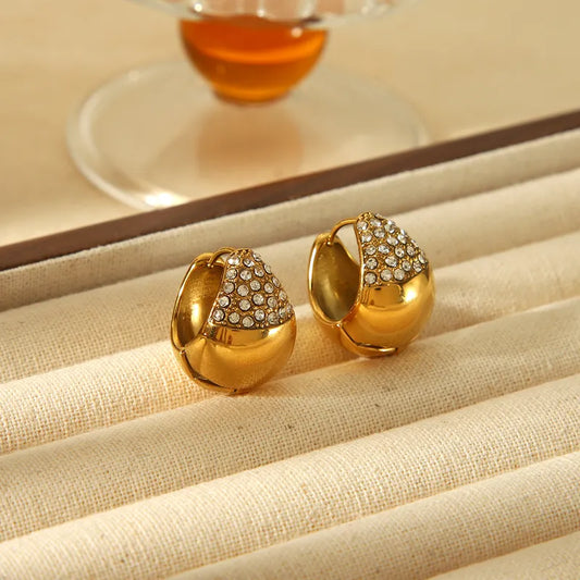 1 Pair IG Style Geometric Plating 304 Stainless Steel Zircon 18K Gold Plated Ear Studs