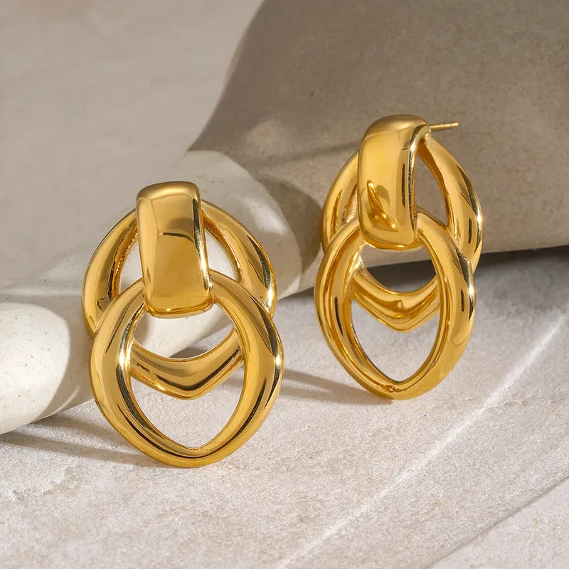 1 Pair IG Style Geometric Solid Color Plating 316 Stainless Steel 18K Gold Plated Drop Earrings