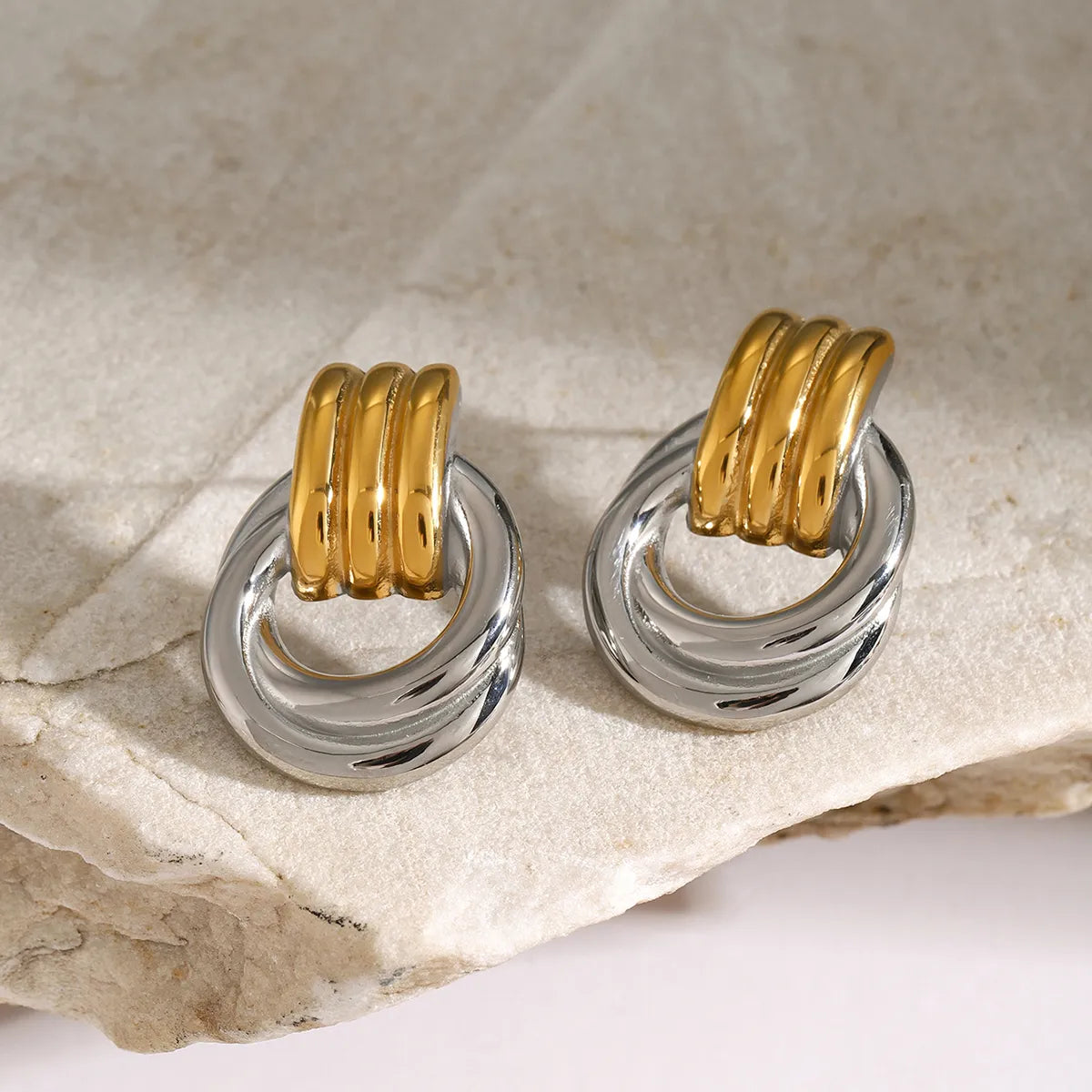 1 Pair IG Style Geometric Solid Color Plating 316 Stainless Steel 18K Gold Plated Drop Earrings