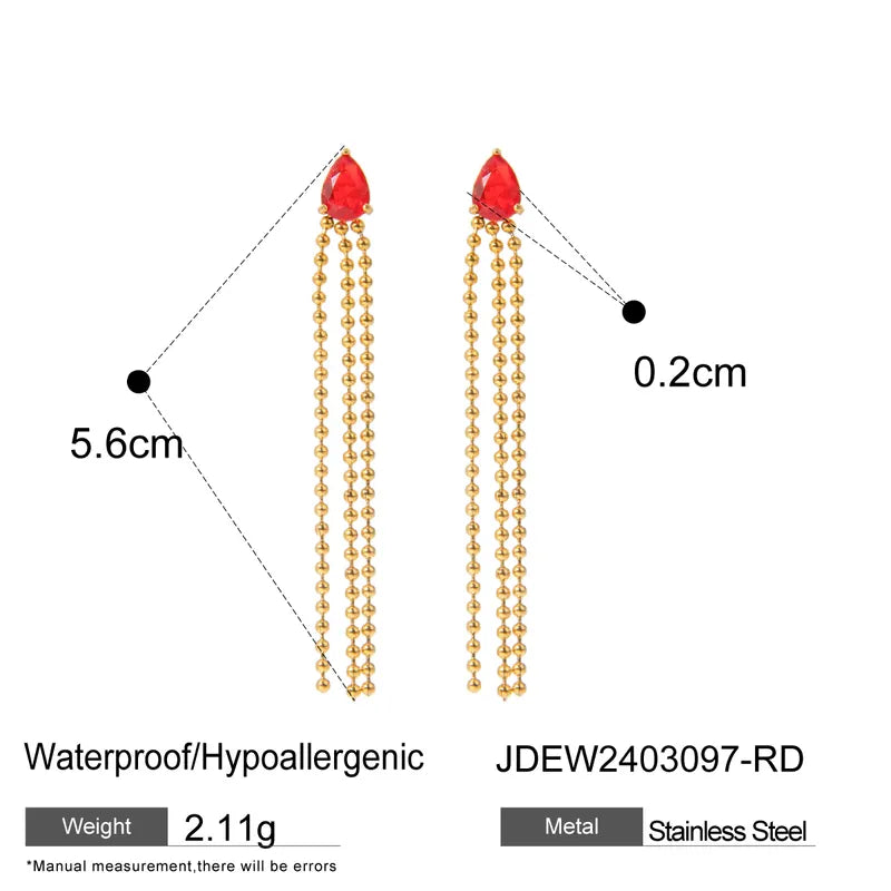 1 Pair IG Style Geometric Water Droplets Tassel Inlay 304 Stainless Steel Crystal Zirconium 18K Gold Plated Drop Earrings