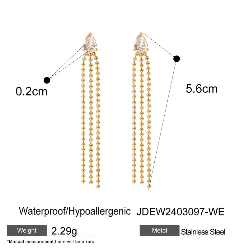 1 Pair IG Style Geometric Water Droplets Tassel Inlay 304 Stainless Steel Crystal Zirconium 18K Gold Plated Drop Earrings