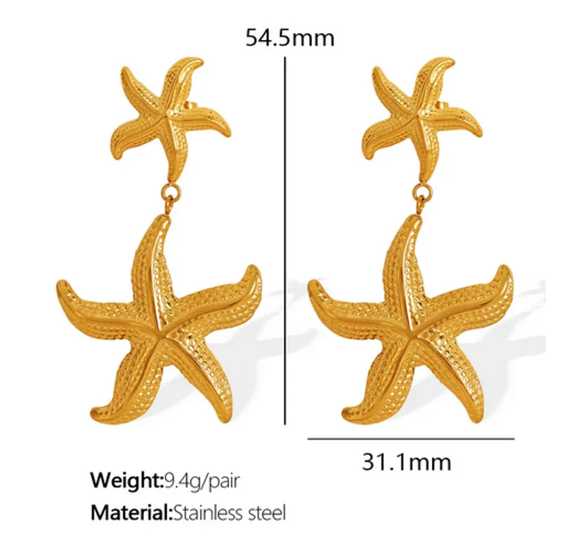 1 Pair IG Style Hawaiian Marine Style Starfish Polishing Plating 304 Stainless Steel 18K Gold Plated Drop Earrings