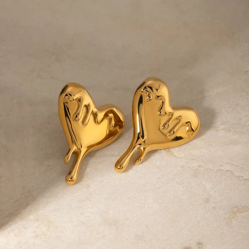 1 Pair IG Style Heart Shape 316 Stainless Steel 18K Gold Plated Ear Studs