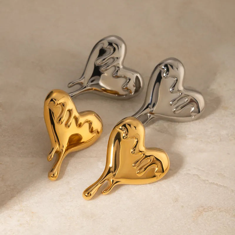 1 Pair IG Style Heart Shape 316 Stainless Steel 18K Gold Plated Ear Studs