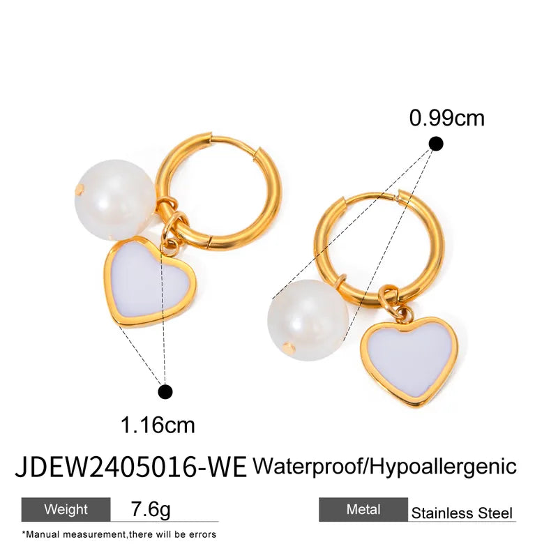 1 Pair IG Style Heart Shape Enamel 304 Stainless Steel 18K Gold Plated Drop Earrings