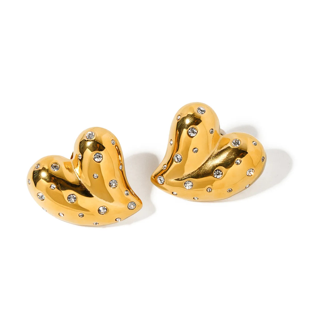 1 Pair IG Style Heart Shape Inlay 304 Stainless Steel Rhinestones 18K Gold Plated Ear Studs