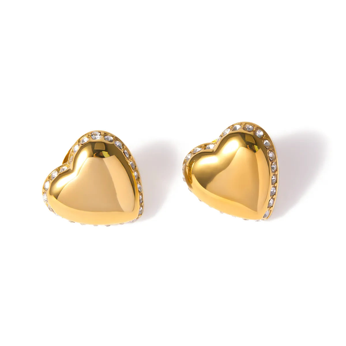 1 Pair IG Style Heart Shape Inlay 304 Stainless Steel Rhinestones 18K Gold Plated Ear Studs