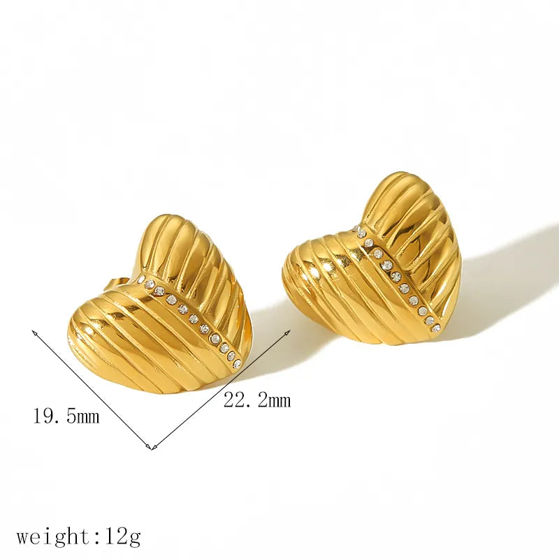 1 Pair IG Style Heart Shape Plating 304 Stainless Steel 18K Gold Plated Ear Studs