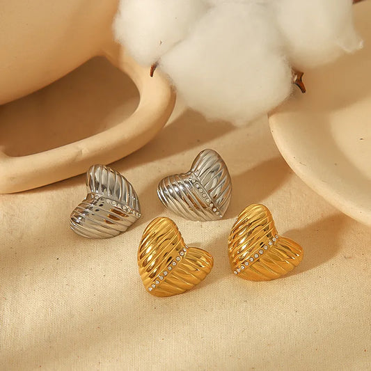 1 Pair IG Style Heart Shape Plating 304 Stainless Steel 18K Gold Plated Ear Studs