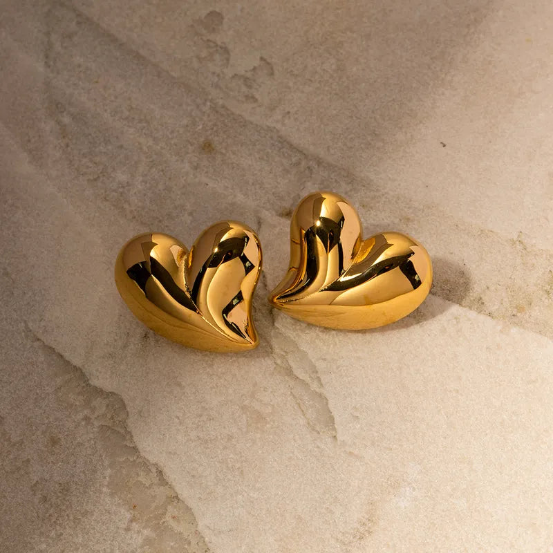 1 Pair IG Style Heart Shape Plating 316 Stainless Steel 18K Gold Plated Ear Studs