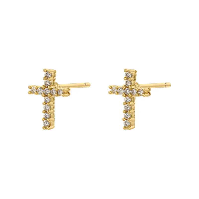 1 Pair IG Style Hip-Hop Cool Style Cross Bow Knot Inlay Copper Zircon 18K Gold Plated Ear Studs