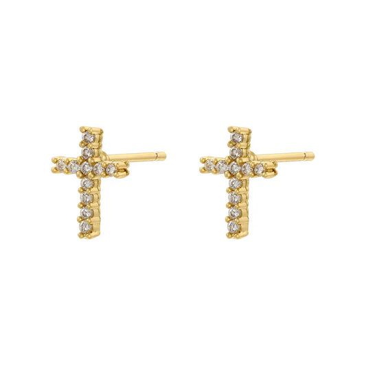 1 Pair IG Style Hip-Hop Cool Style Cross Bow Knot Inlay Copper Zircon 18K Gold Plated Ear Studs