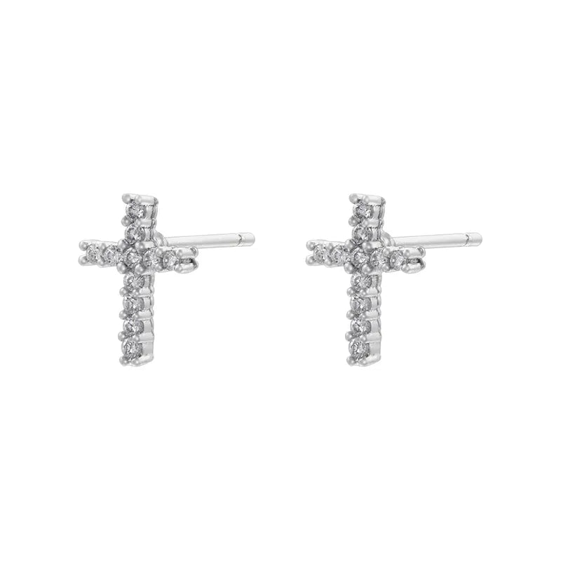 1 Pair IG Style Hip-Hop Cool Style Cross Bow Knot Inlay Copper Zircon 18K Gold Plated Ear Studs