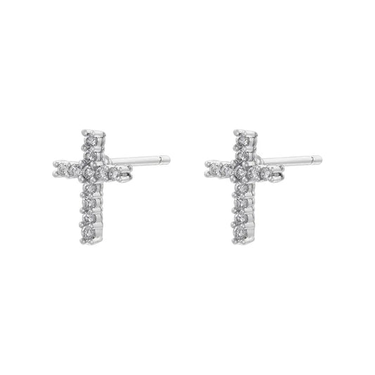 1 Pair IG Style Hip-Hop Cool Style Cross Bow Knot Inlay Copper Zircon 18K Gold Plated Ear Studs