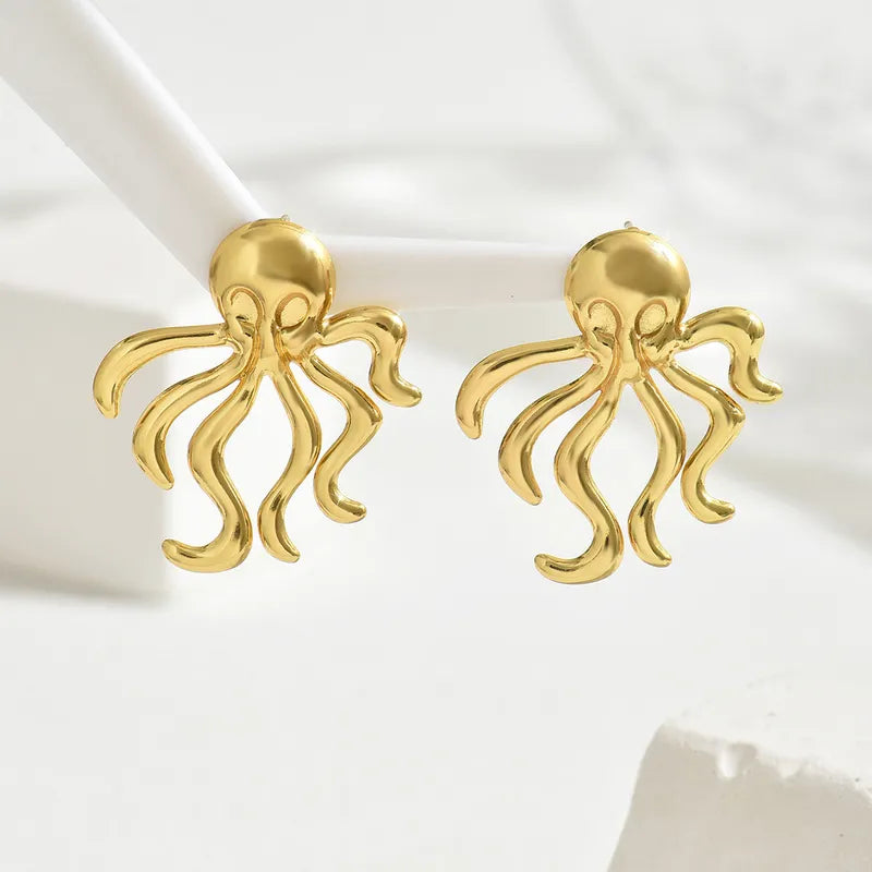 1 Pair IG Style Hip-Hop Cool Style Octopus 201 Stainless Steel 18K Gold Plated Ear Studs