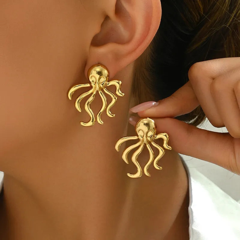 1 Pair IG Style Hip-Hop Cool Style Octopus 201 Stainless Steel 18K Gold Plated Ear Studs