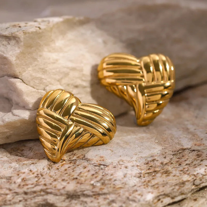 1 Pair IG Style Lady Classic Style Heart Shape Solid Color Plating 316 Stainless Steel 18K Gold Plated Ear Studs