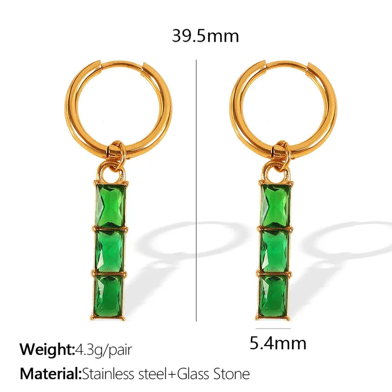 1 Pair IG Style Luxurious British Style Rectangle Polishing Plating Inlay 304 Stainless Steel Zircon 18K Gold Plated Drop Earrings