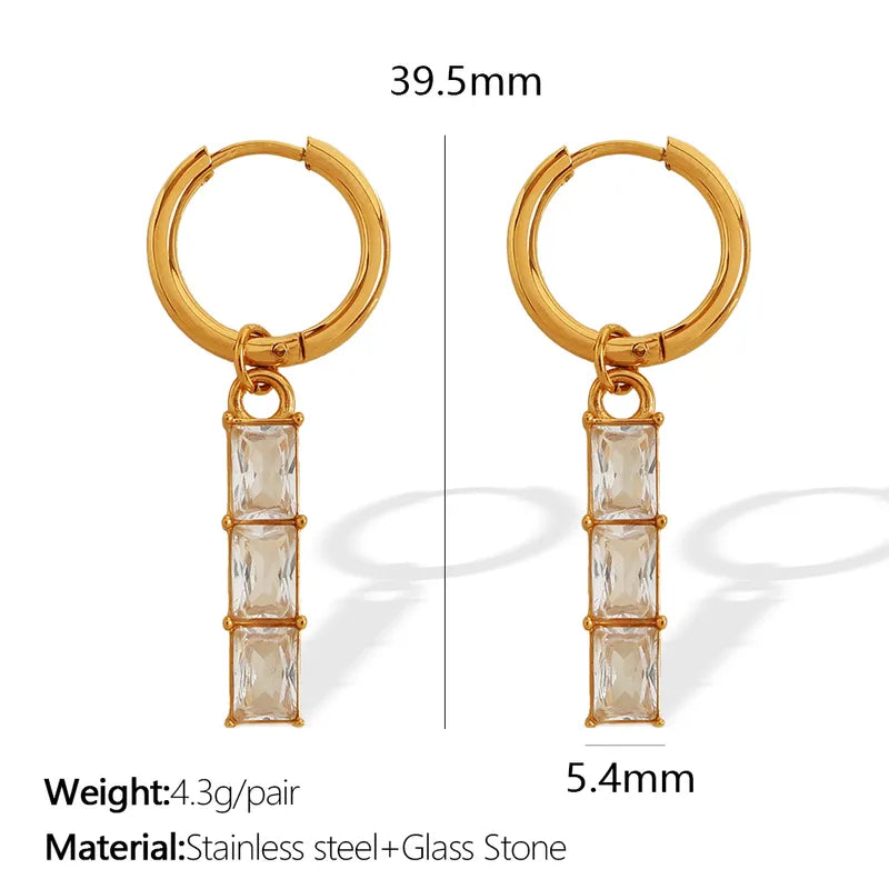 1 Pair IG Style Luxurious British Style Rectangle Polishing Plating Inlay 304 Stainless Steel Zircon 18K Gold Plated Drop Earrings