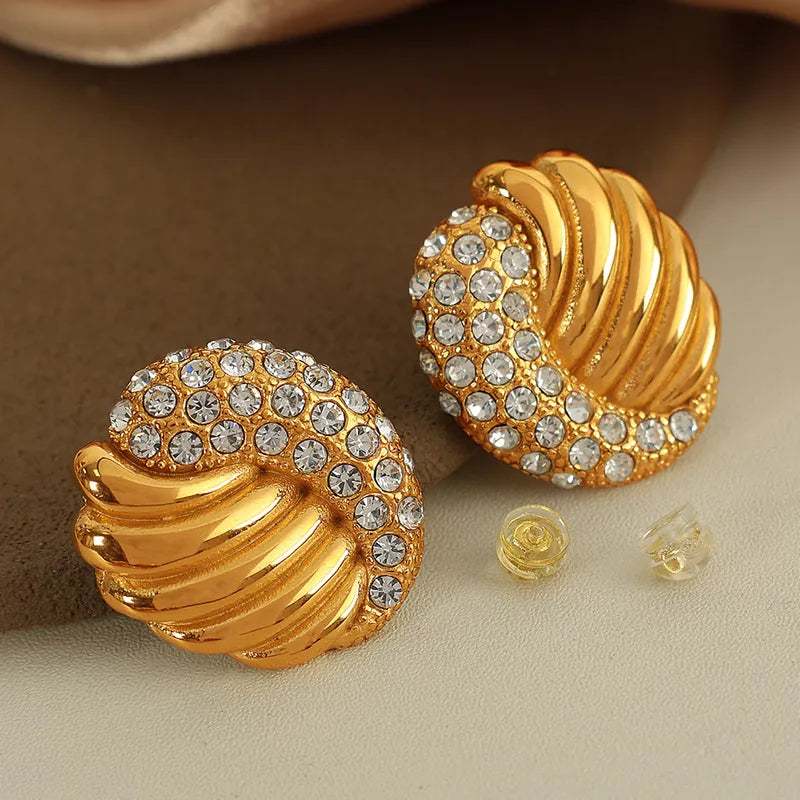 1 Pair IG Style Luxurious French Style Wings Polishing Plating Inlay 304 Stainless Steel Artificial Pearls Artificial Diamond 18K Gold Plated Ear Studs