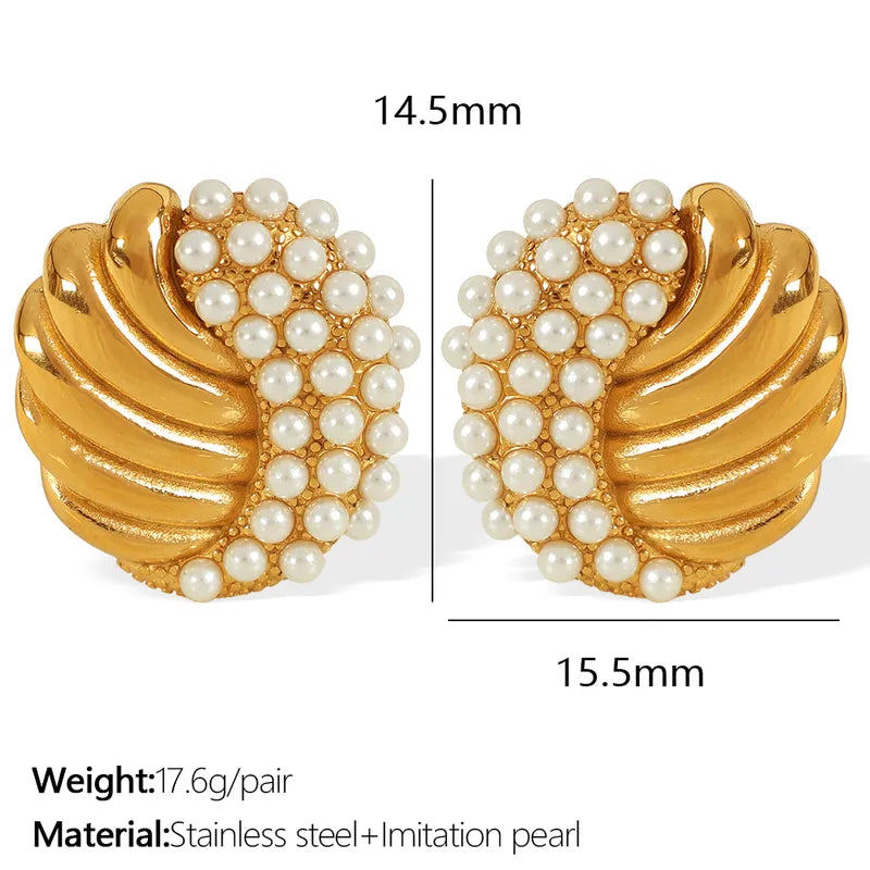 1 Pair IG Style Luxurious French Style Wings Polishing Plating Inlay 304 Stainless Steel Artificial Pearls Artificial Diamond 18K Gold Plated Ear Studs