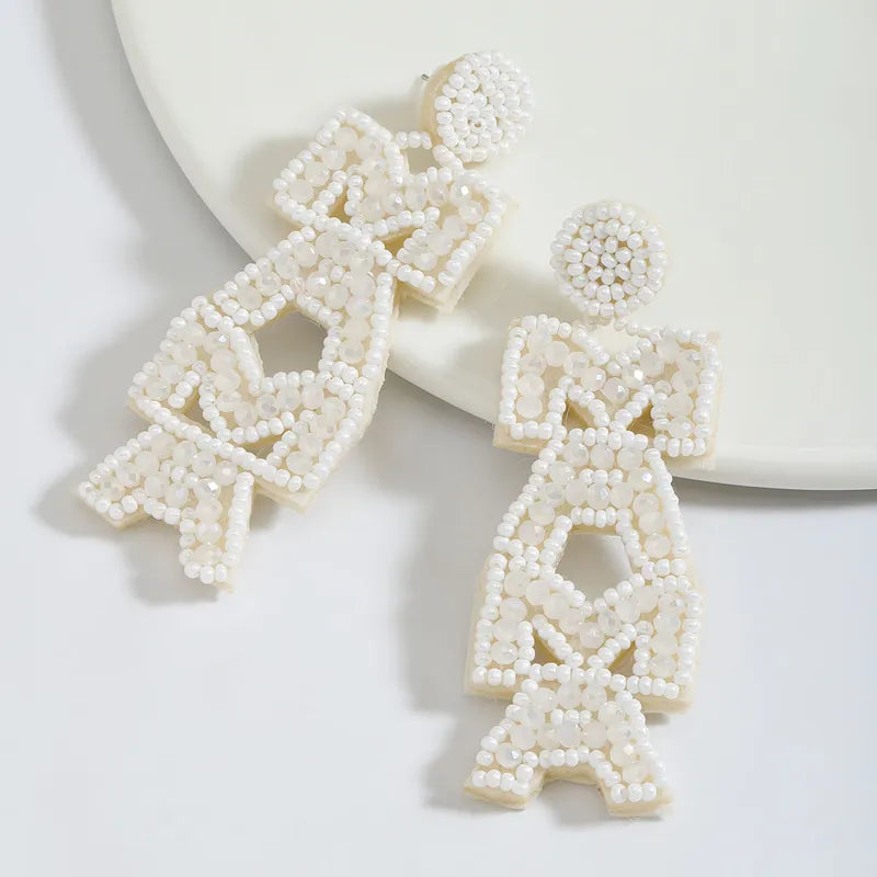 Style MAMA Simple Style Letter Beaded Inlay Seed Bead Rhinestones Drop Earrings