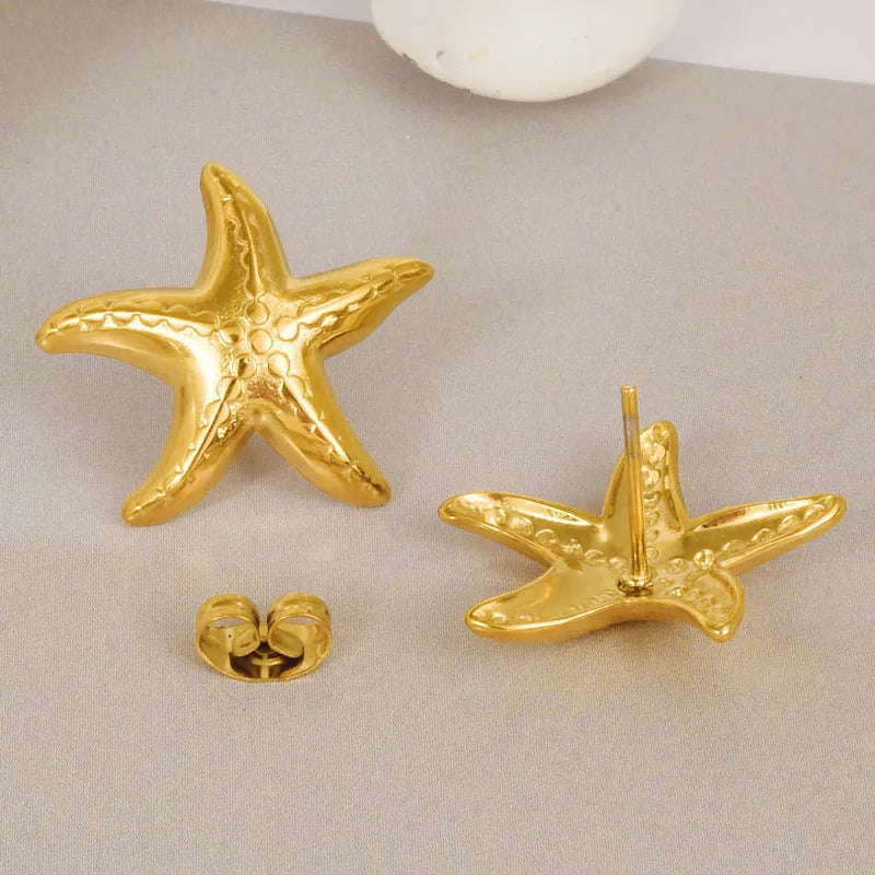 1 Pair IG Style Marine Style Starfish Plating 304 Stainless Steel Ear Studs