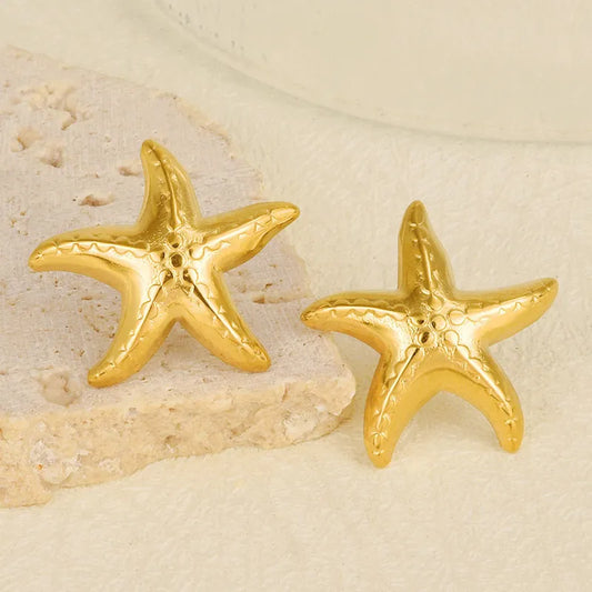 1 Pair IG Style Marine Style Starfish Plating 304 Stainless Steel Ear Studs