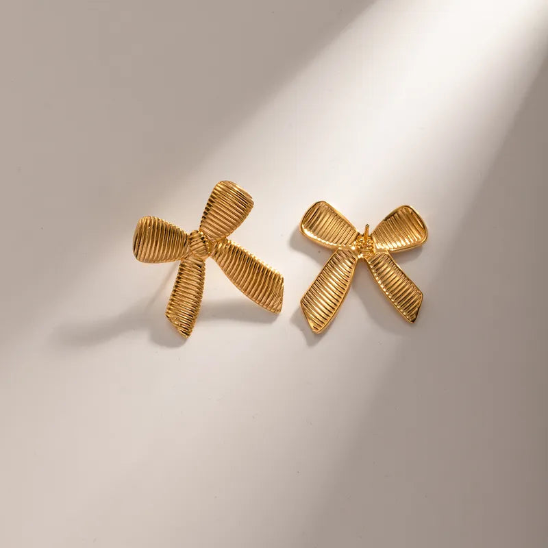 1 Pair IG Style Modern Style Bow Knot 316 Stainless Steel 18K Gold Plated Ear Studs