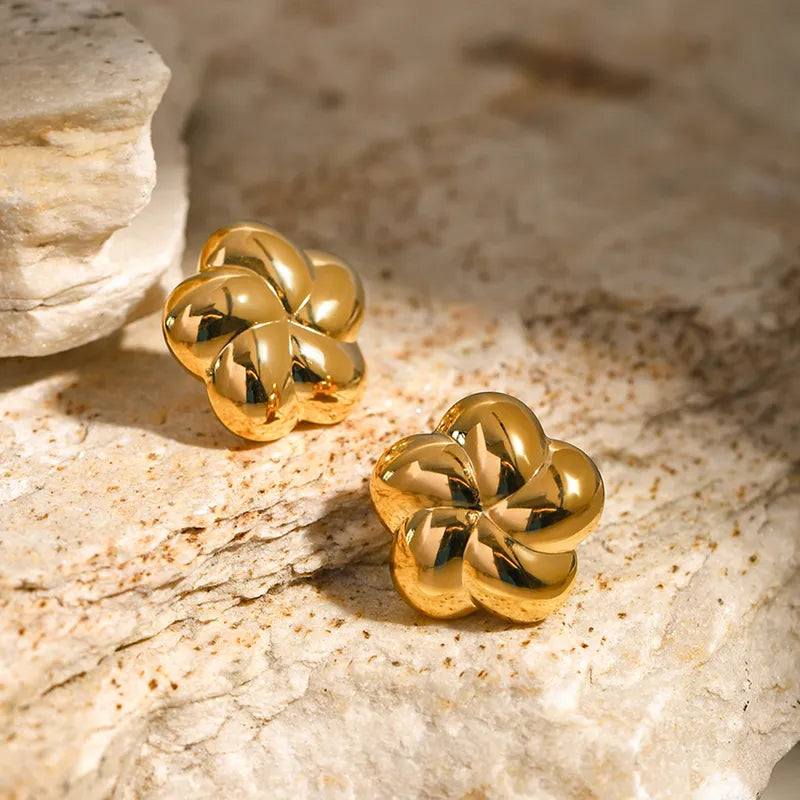 1 Pair IG Style Modern Style Classic Style Flower Plating 316 Stainless Steel 18K Gold Plated Ear Studs