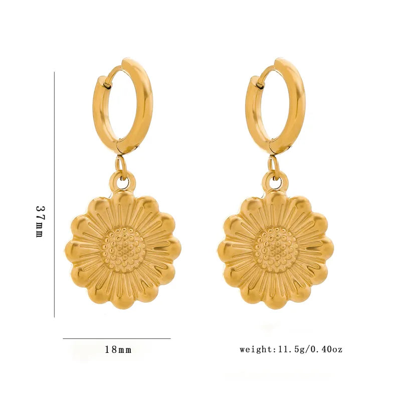 1 Pair IG Style Modern Style Classic Style Sunflower 316 Stainless Steel 18K Gold Plated Drop Earrings