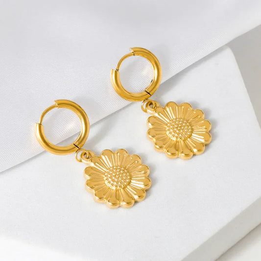 1 Pair IG Style Modern Style Classic Style Sunflower 316 Stainless Steel 18K Gold Plated Drop Earrings