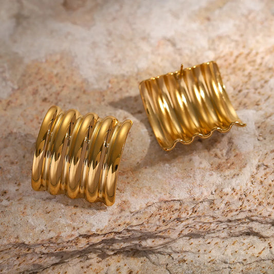 Style Waves Solid Color Spiral Stripe Plating 304 Stainless Steel 18K Gold Plated Ear Studs