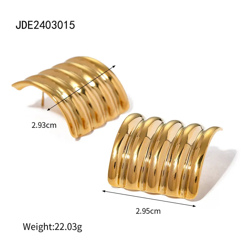 Style Waves Solid Color Spiral Stripe Plating 304 Stainless Steel 18K Gold Plated Ear Studs