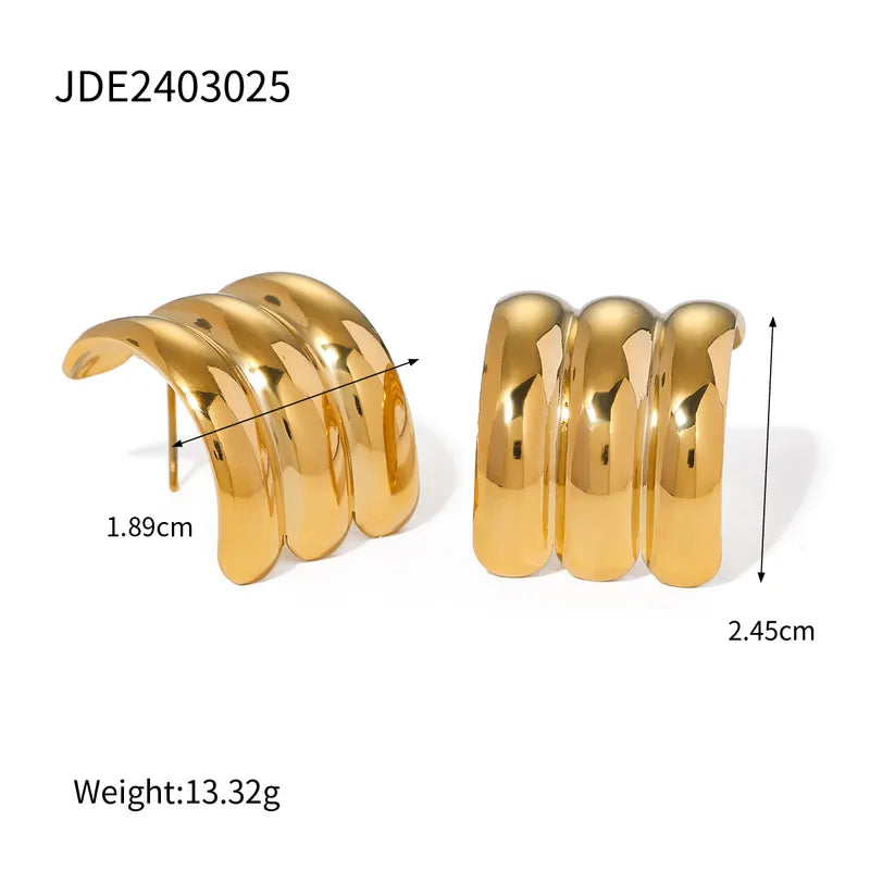 Style Waves Solid Color Spiral Stripe Plating 304 Stainless Steel 18K Gold Plated Ear Studs