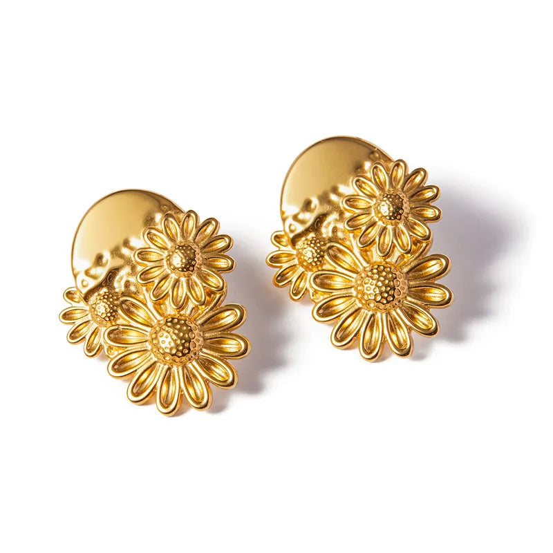 1 Pair IG Style Modern Style Simple Style Flower 316 Stainless Steel 18K Gold Plated Ear Studs