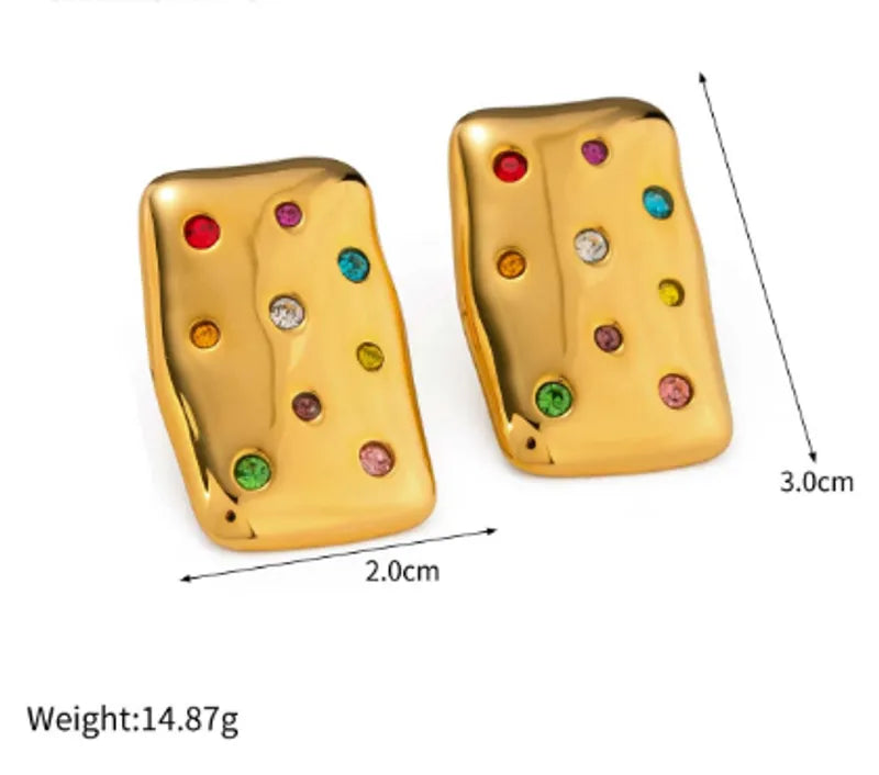 1 Pair IG Style Modern Style Square Inlay 304 Stainless Steel Rhinestones 18K Gold Plated Ear Studs