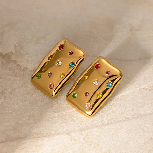 1 Pair IG Style Modern Style Square Inlay 304 Stainless Steel Rhinestones 18K Gold Plated Ear Studs