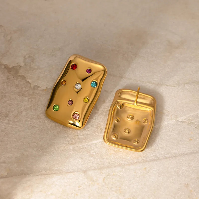 1 Pair IG Style Modern Style Square Inlay 304 Stainless Steel Rhinestones 18K Gold Plated Ear Studs