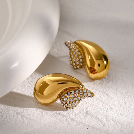 1 Pair IG Style Modern Style Water Droplets Inlay 316 Stainless Steel Rhinestones 18K Gold Plated Ear Studs