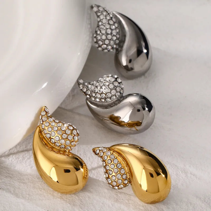 1 Pair IG Style Modern Style Water Droplets Inlay 316 Stainless Steel Rhinestones 18K Gold Plated Ear Studs