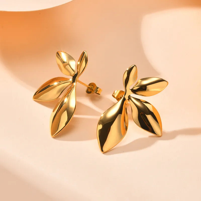 1 Pair IG Style Pastoral Leaf Leaves 201 Stainless Steel 18K Gold Plated Ear Studs