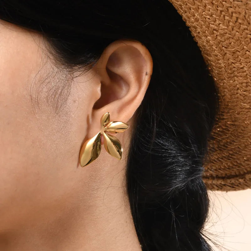 1 Pair IG Style Pastoral Leaf Leaves 201 Stainless Steel 18K Gold Plated Ear Studs